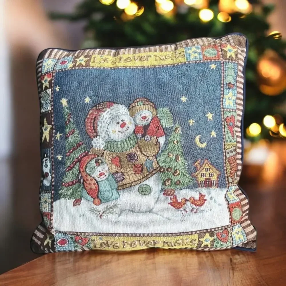 TAPESTRY NEEDLEPOINT SNOWMAN THROW PILLOW Christmas Vintage FAST SHIP 1266-21